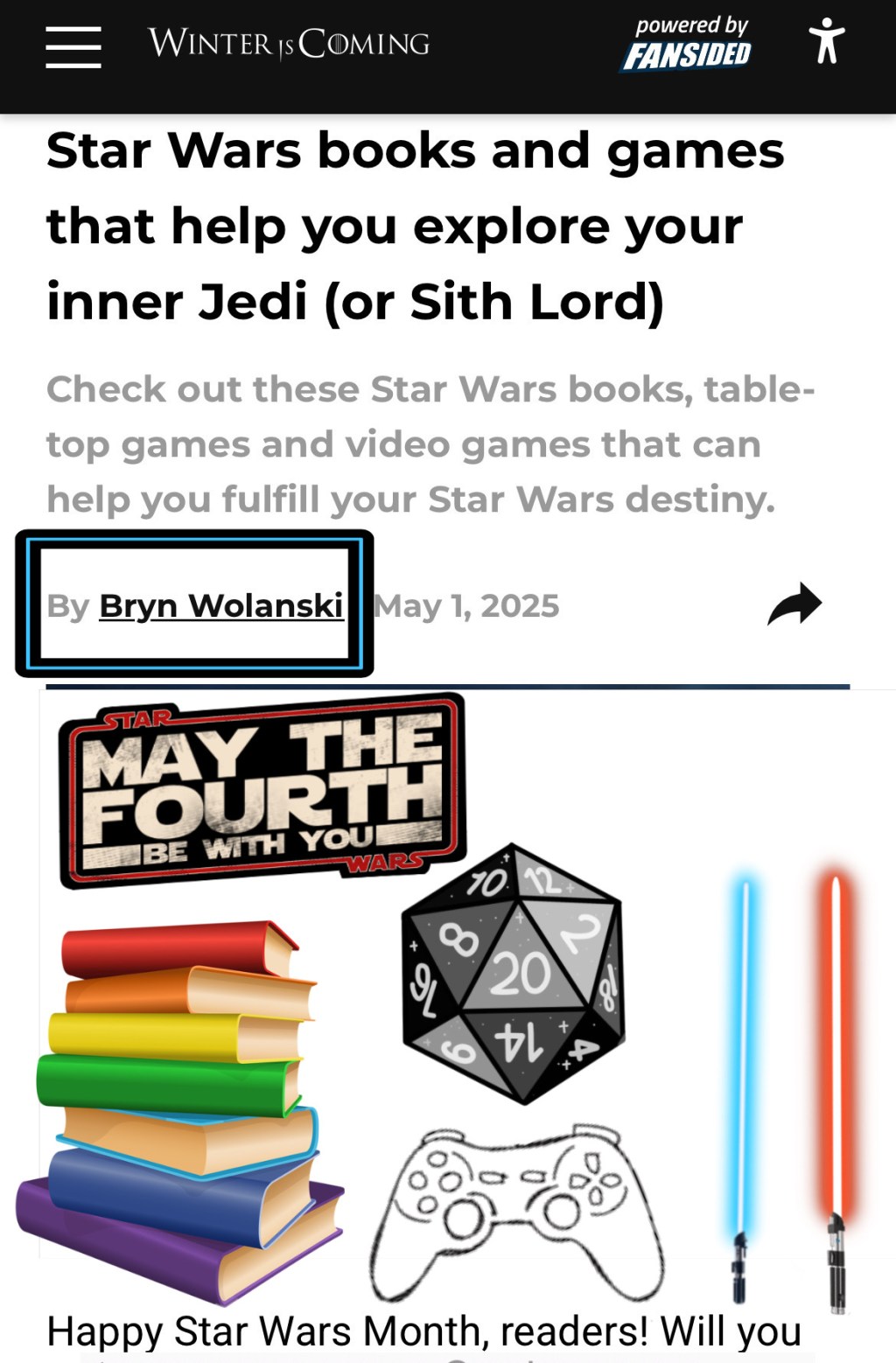 Star Wars books and games that help you explore your inner Jedi (or Sith Lord) [Freelance piece for Winter is&nbsp;Coming]