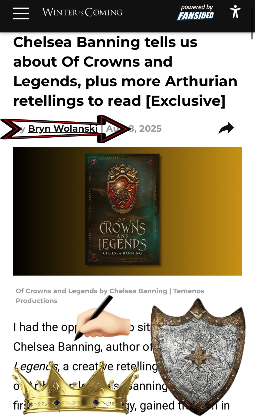 Chelsea Banning tells us about Of Crowns and Legends, plus more Arthurian retellings to read (Exclusive) [Freelance piece for Winter is&nbsp;Coming]